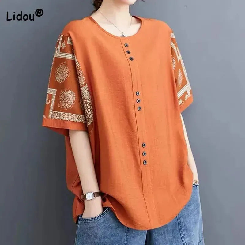 Summer Casual Fashion Printed Half Sleeve T-shirt Round Neck Women's Clothing Vi Collared T-Shirt Boat Neck A-Line Summer Casual Fashion Printed Half Sleeve T-shirt Round Neck Women's Clothing Vi Collared T-Shirt Boat Neck A-Line