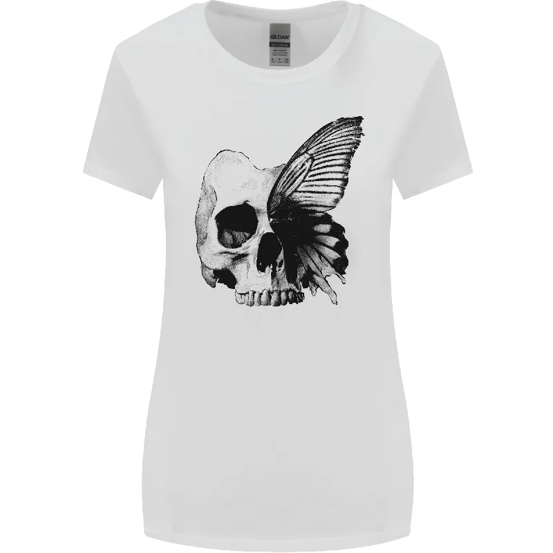 A Butterfly Skull Womens Wider Cut T-Shirt Rayon Velvet Corduroy
