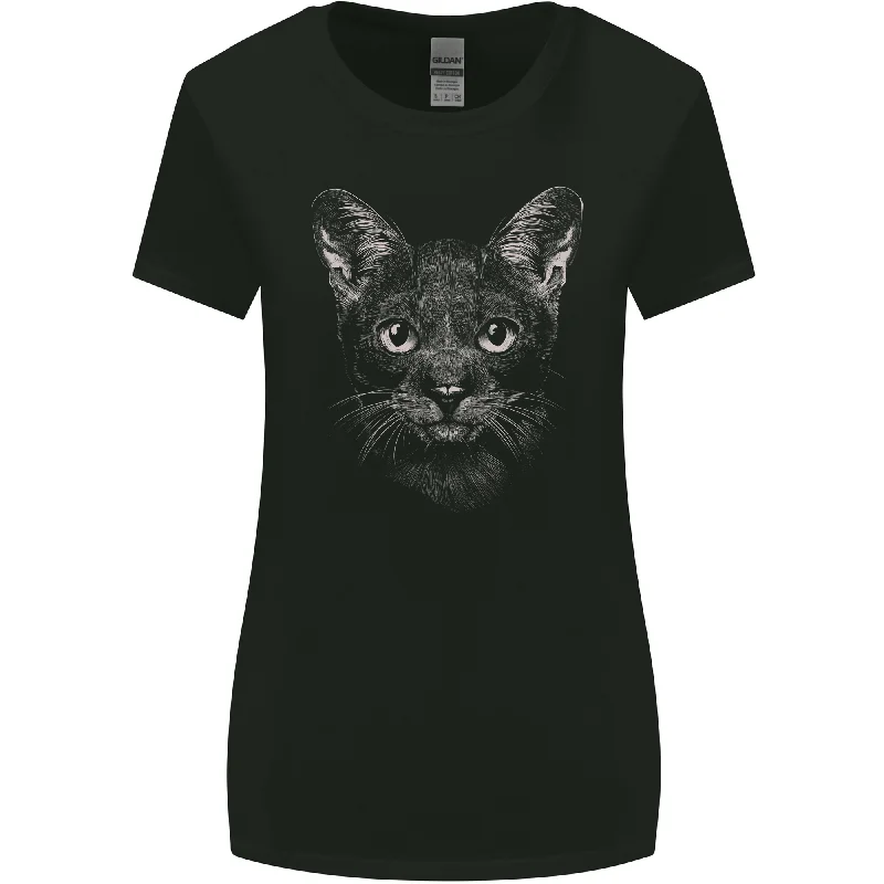A Cat Face Womens Wider Cut T-Shirt Front Pockets Side Pockets Patch Pockets