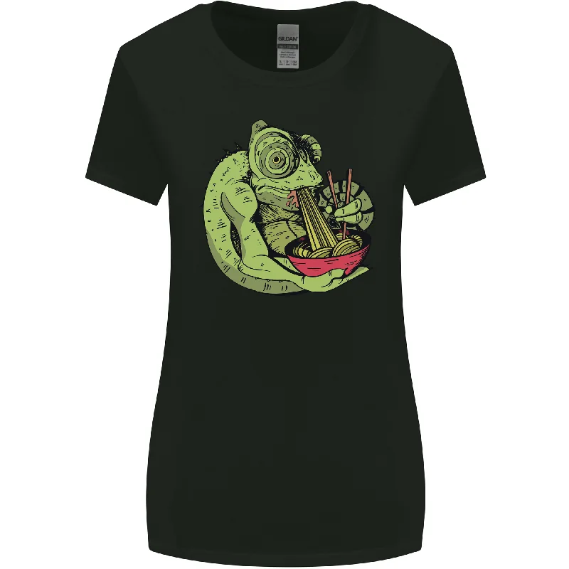 A Chameleon Eating Ramen Womens Wider Cut T-Shirt Welt Pockets Slit Pockets Flap Pockets