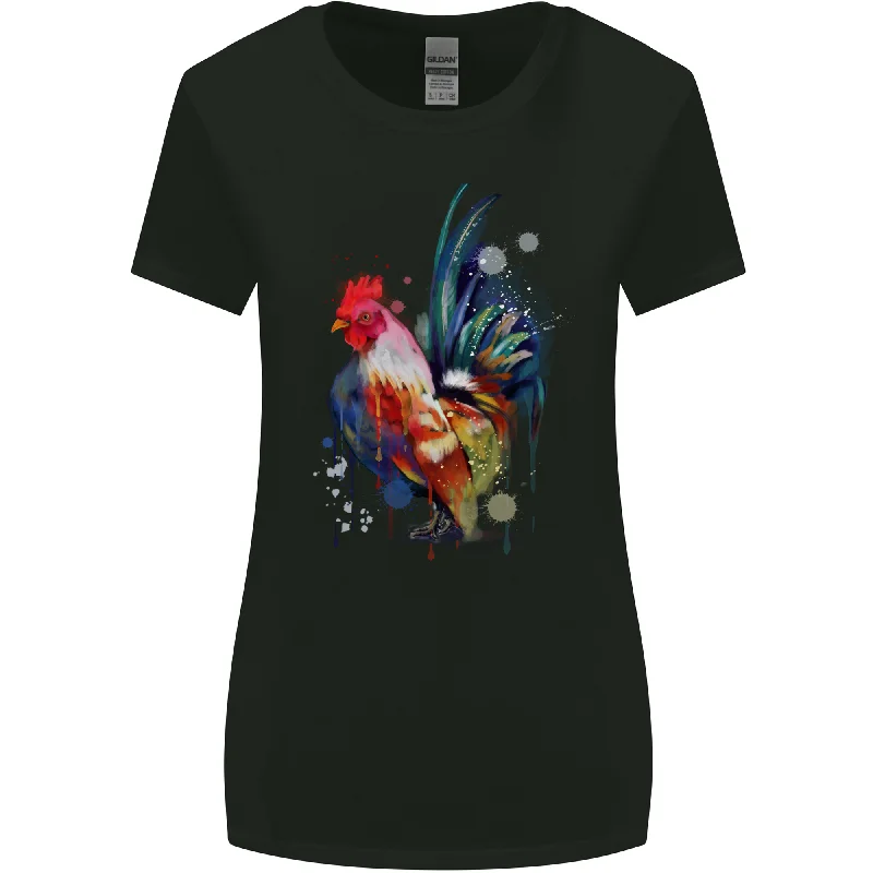 A Chicken Watercolour Womens Wider Cut T-Shirt Hooded Caped Shawl Collar