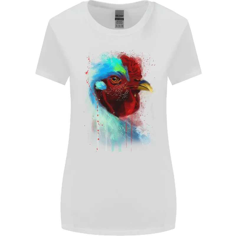 A Chicken Watercolour Womens Wider Cut T-Shirt Sequined Glittery Shiny