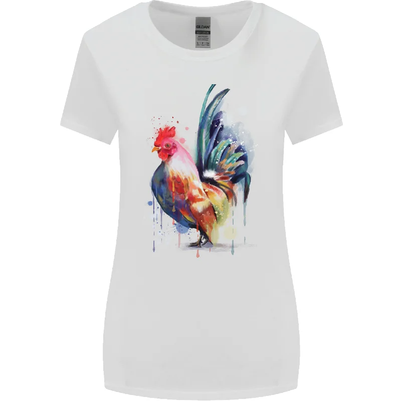 A Chicken Watercolour Womens Wider Cut T-Shirt Oversized T-Shirt Spandex breathable