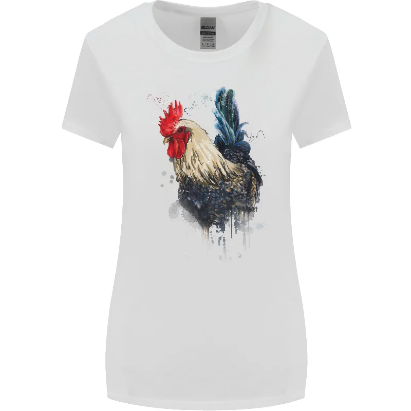 A Chicken Watercolour Womens Wider Cut T-Shirt Modern Contemporary Chic