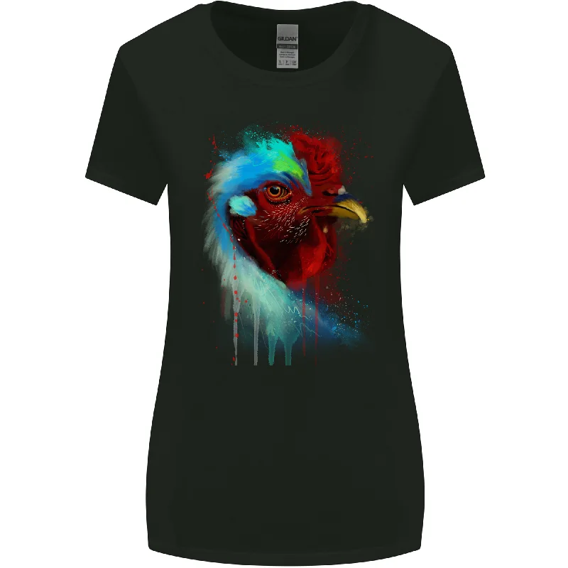 A Chicken Watercolour Womens Wider Cut T-Shirt Spandex Blend Rayon Blend Denim Blend