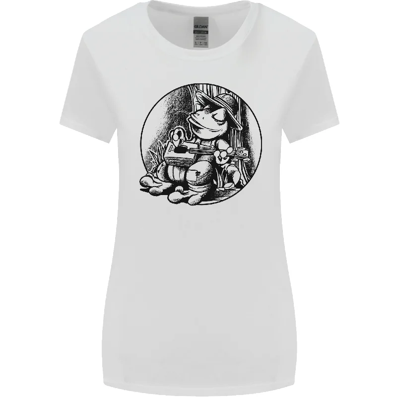 A Chilled Frog Playing the Guitar Guitarist Womens Wider Cut T-Shirt Hooded Caped Shawl Collar