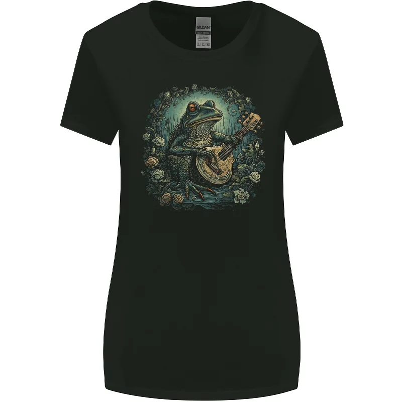 A Chilled Out Frog Playing the Guitar Womens Wider Cut T-Shirt Lace Blend Ribbed Blend Corduroy Blend