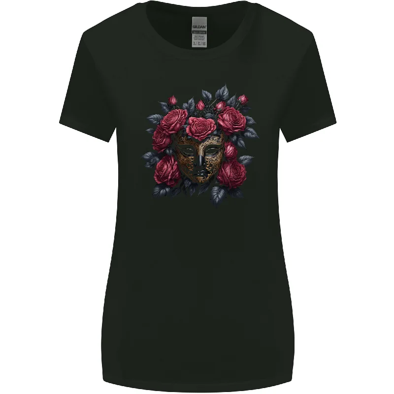 A Chinese Mask With Roses Gothic Goth Womens Wider Cut T-Shirt Knit Fabric Woven Fabric Fleece Fabric