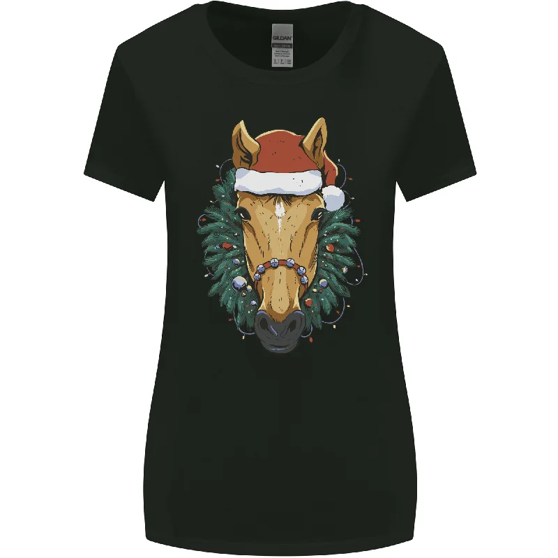 A Christmas Horse Equestrian Womens Wider Cut T-Shirt Fleece Fabric Down Fabric Feather Fabric