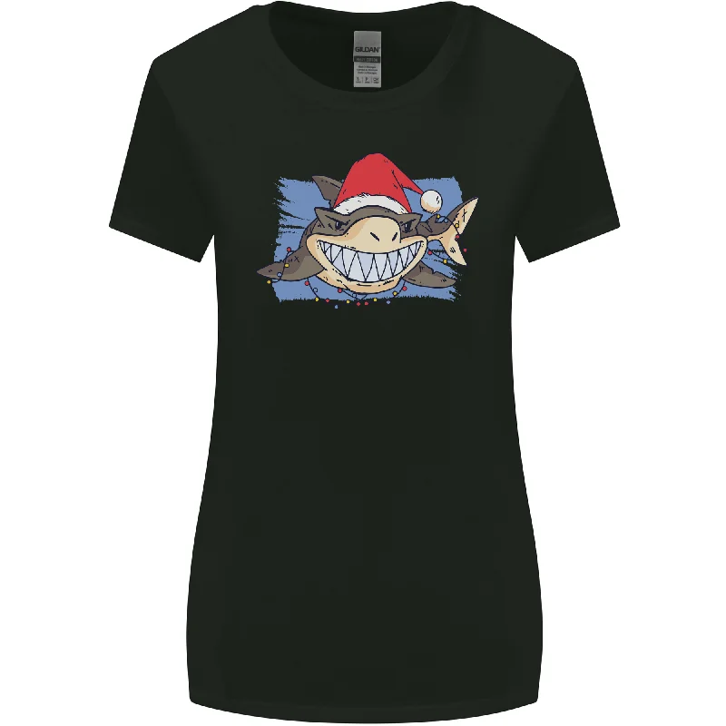 A Christmas Shark Wearing an Xmas Hat Womens Wider Cut T-Shirt Casual Formal Business