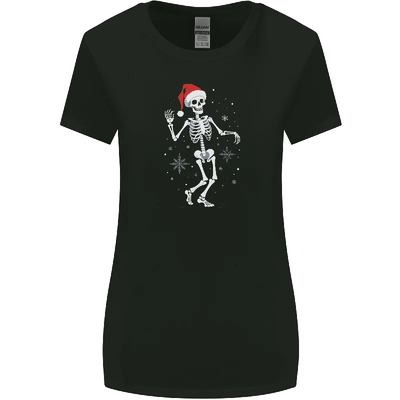 A Christmas Skeleton Wearing a Xmas Hat Skull Womens Wider Cut T-Shirt Seamless Knitted Crochet