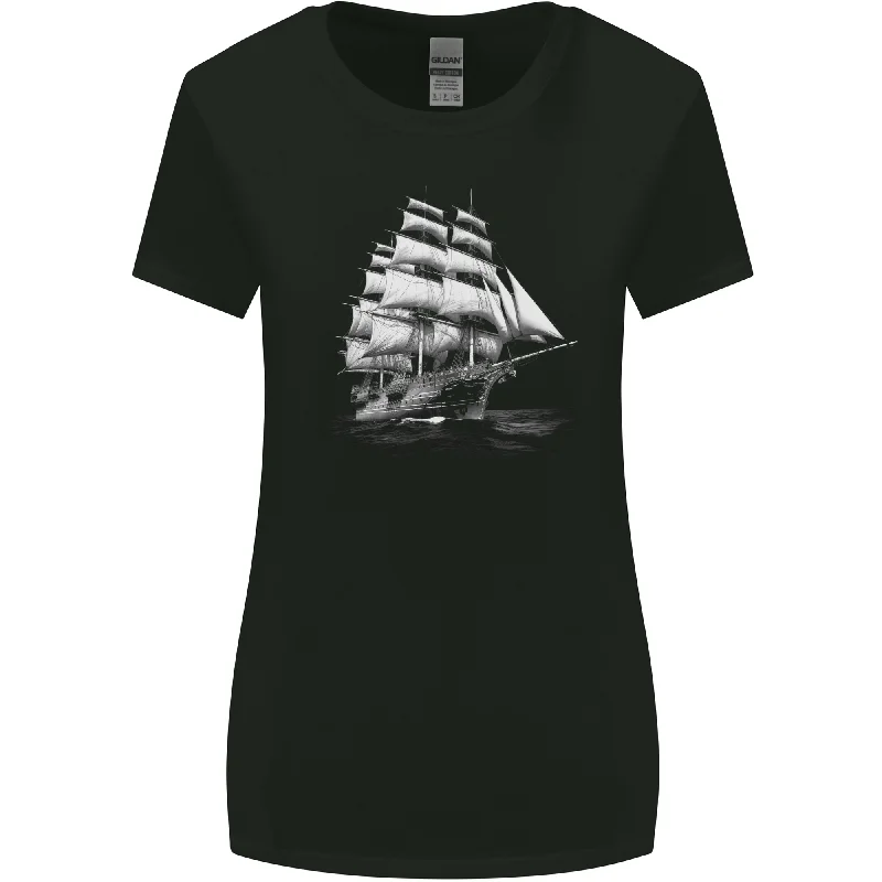 A Classic Sailing Ship Sailor Captain Navy Womens Wider Cut T-Shirt Terry Blend Velvet Blend Canvas Blend