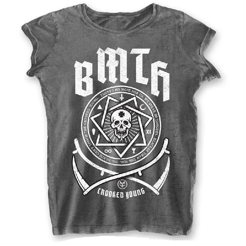 Bring Me The Horizon Ladies Fashion T-Shirt: Crooked Young (Burn Out) Machine Wash Dry Clean Hand Wash Bring Me The Horizon Ladies Fashion T-Shirt: Crooked Young (Burn Out) Machine Wash Dry Clean Hand Wash
