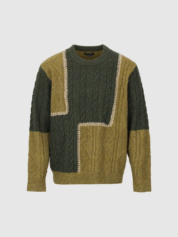 Cable Knitted T-Shirts Mesh Blend Leather Blend Suede Blend