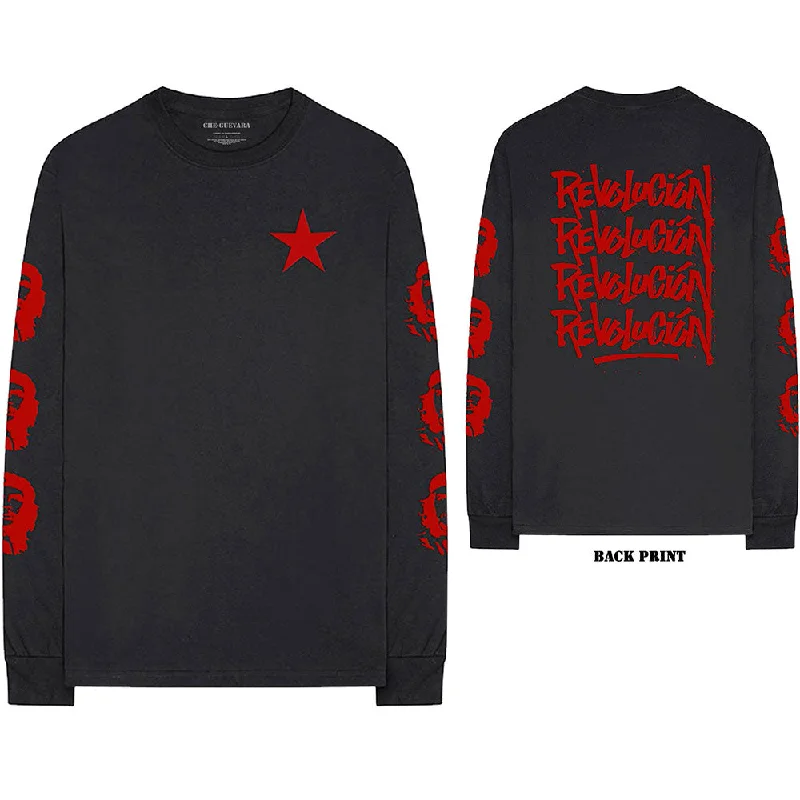 Che Guevara Unisex Long Sleeved T-Shirt: Revolution (Back & Arm Print) Chenille Brocade Lace Che Guevara Unisex Long Sleeved T-Shirt: Revolution (Back & Arm Print) Chenille Brocade Lace