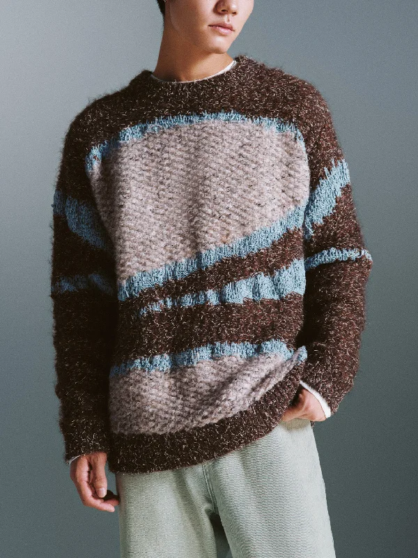 Crew Neck Knitted T-Shirts Ribbed Striped Patterned
