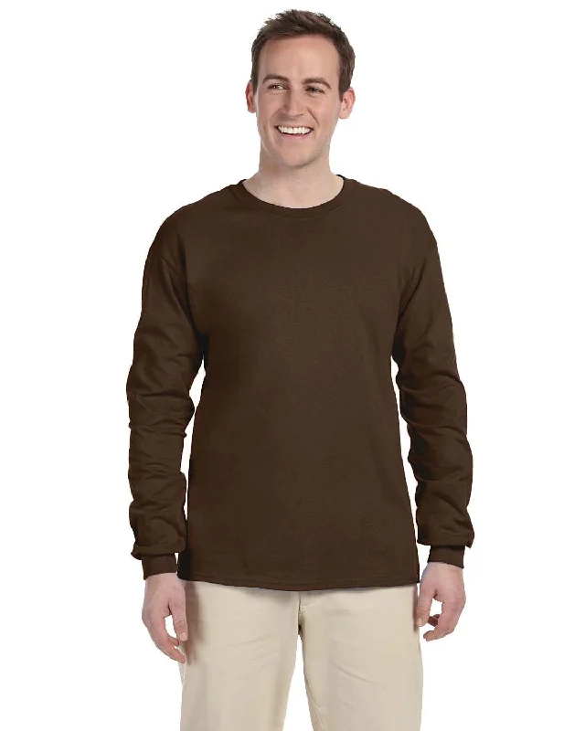 Fruit of the Loom Lightweight Long Sleeve T-Shirt | Chocolate Welt Pockets Slit Pockets