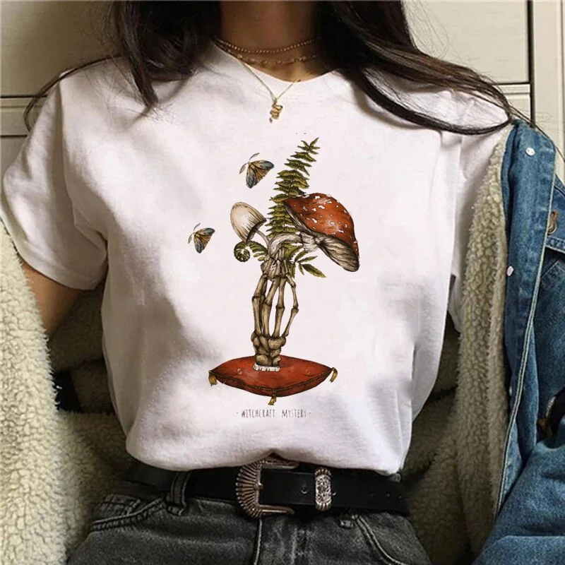 DressBetty - Funny Mushroom Print T-shirt Women's Fashion Versatile Top T-shirt Faux Fur Fabric Real Fur Fabric Shearling Fabric