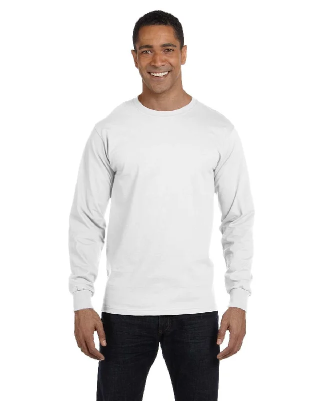 Gildan 50/50 Long Sleeve T-Shirt | White Hooded Caped Shawl Collar