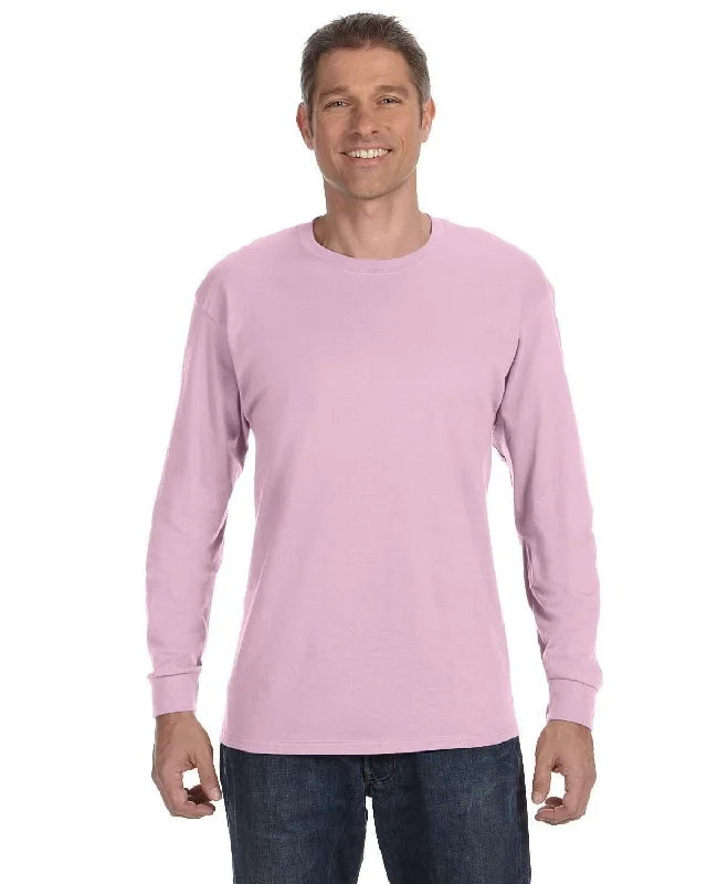 Gildan Heavy Cotton Long Sleeve T-Shirt | Light Pink Collared Crew Neck Turtle Neck