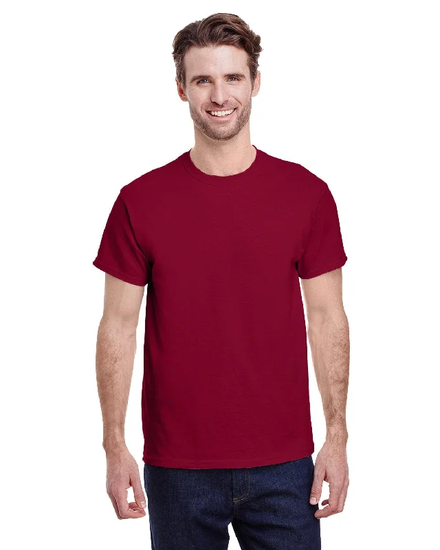 Gildan Heavy Cotton T-Shirt | Cardinal Red Collared Crew Neck Turtle Neck
