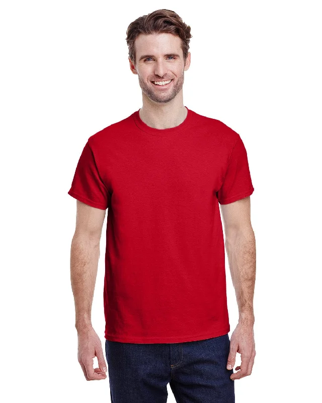 Gildan Ultra Cotton Heavyweight T-Shirt | Cherry Red Striped Floral Plaid