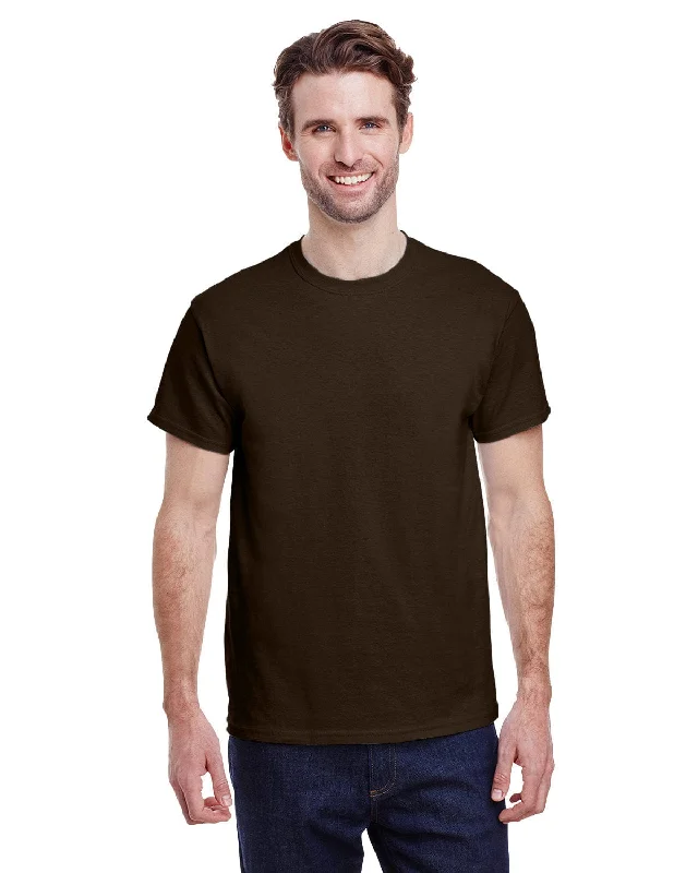 Gildan Ultra Cotton Heavyweight T-Shirt | Dark Chocolate Collared Crew Neck Turtle Neck