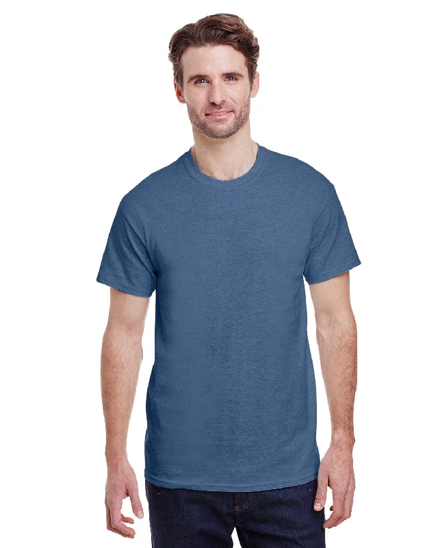 Gildan Ultra Cotton Heavyweight T-Shirt | Heather Indigo Houndstooth Herringbone Solid