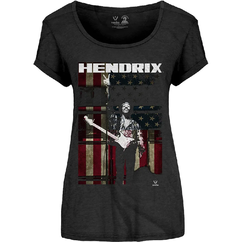 Jimi Hendrix Ladies T-Shirt: Peace Flag Silk Blend Satin Velvet