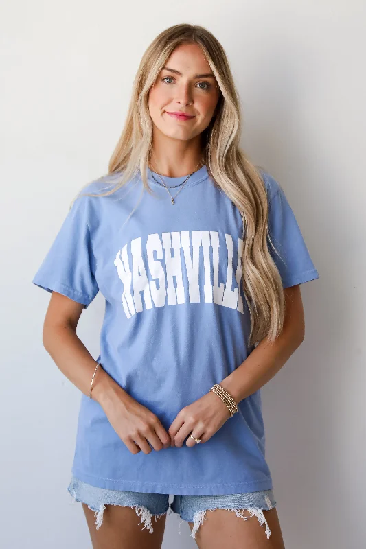 Light Blue Nashville Tee Anti-Shrink Durable Soft