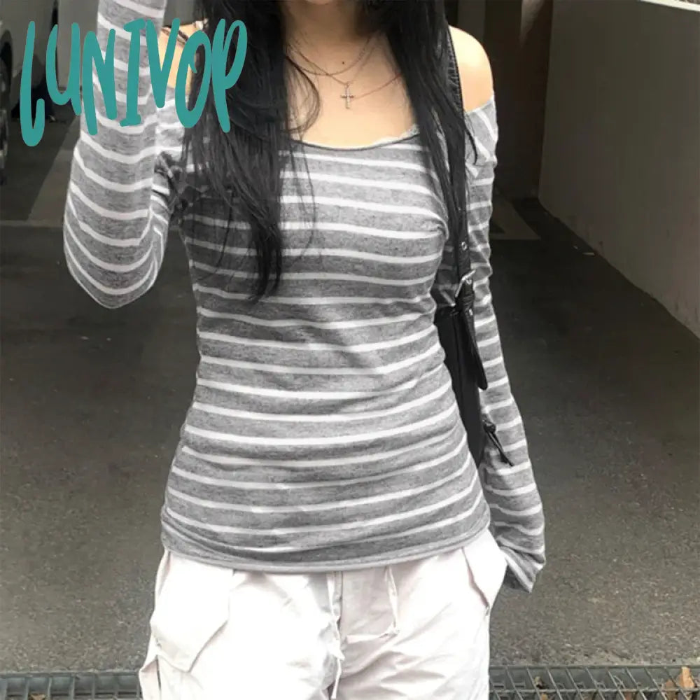 Lunivop Cyber Grunge Y2K T-shirt Women Autumn Spring Korean Vintage Off Shoulder Crop Tops Striped Long Sleeve Slim Fit Tees Streetwear Fleece Nylon Spandex Lunivop Cyber Grunge Y2K T-shirt Women Autumn Spring Korean Vintage Off Shoulder Crop Tops Striped Long Sleeve Slim Fit Tees Streetwear Fleece Nylon Spandex