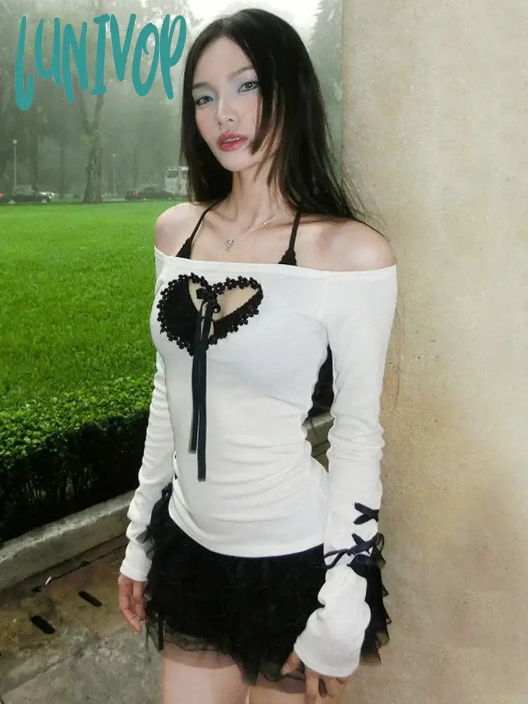 Lunivop Y2K Aesthetic Heart Hollow Out Long Sleeve Tops Fairy Cute Patchwork Bandage Slash Neck T-Shirts Gothic Slim Techwear Denim Fabric Leather Fabric Suede Fabric Lunivop Y2K Aesthetic Heart Hollow Out Long Sleeve Tops Fairy Cute Patchwork Bandage Slash Neck T-Shirts Gothic Slim Techwear Denim Fabric Leather Fabric Suede Fabric