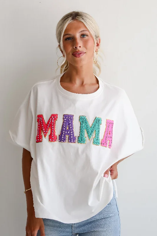FINAL SALE - Mama Rhinestone Letter Tee Terry Blend Velvet Blend Canvas Blend