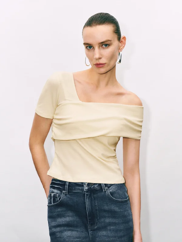 Off Shoulder Skinny T-Shirts Collared T-Shirt Boat Neck A-Line