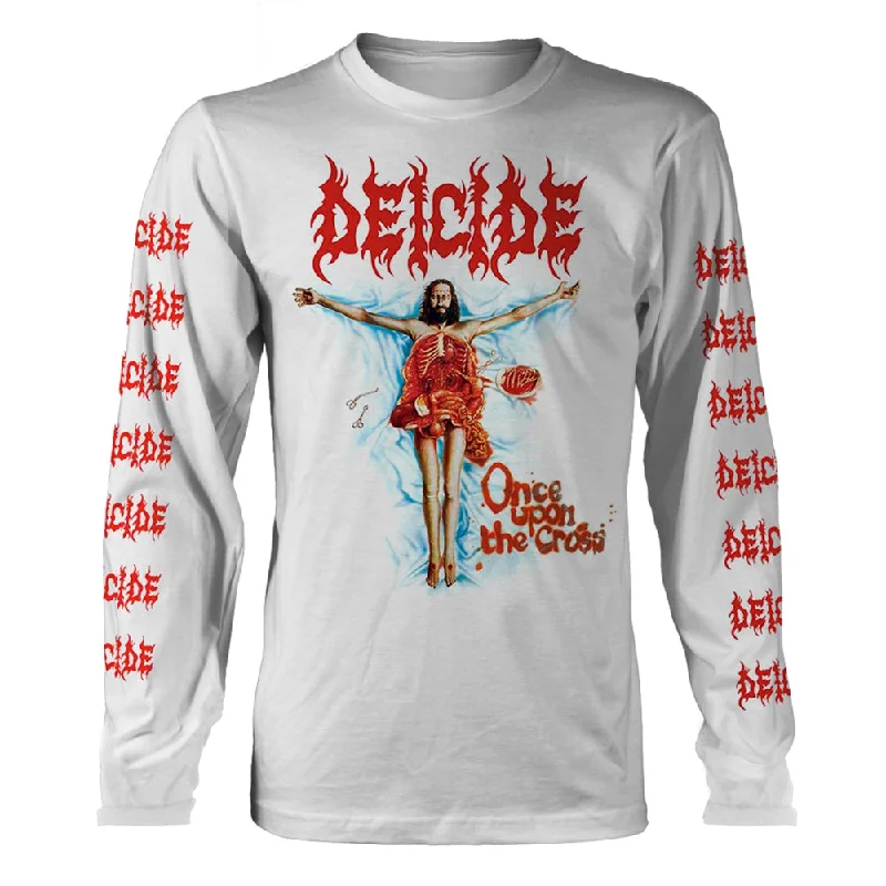 Deicide Unisex Long Sleeved T-shirt: Once Upon The Cross (White) Fashionable Trendy Casual Deicide Unisex Long Sleeved T-shirt: Once Upon The Cross (White) Fashionable Trendy Casual