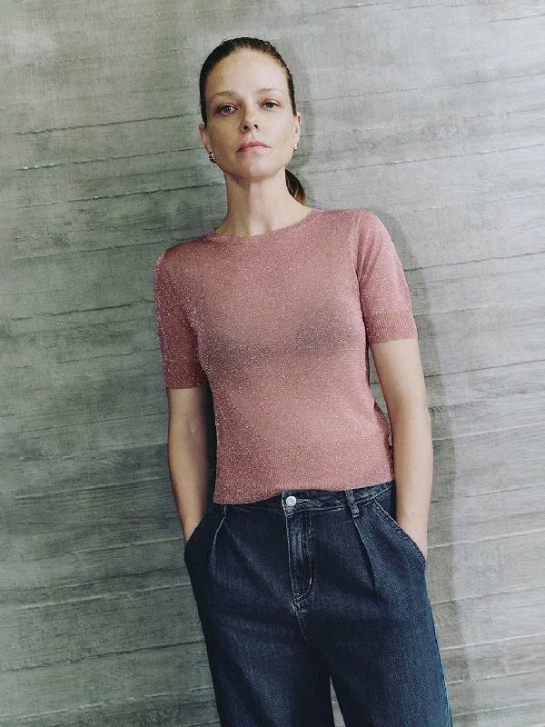 Standard Sleeve  Knitted T-Shirts Chenille Blend Fleece Blend Nylon Blend