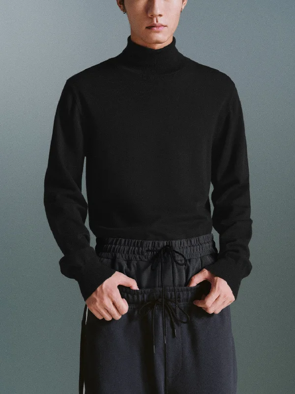 Turtle Neck Knitted T-Shirts Fleece Nylon Spandex