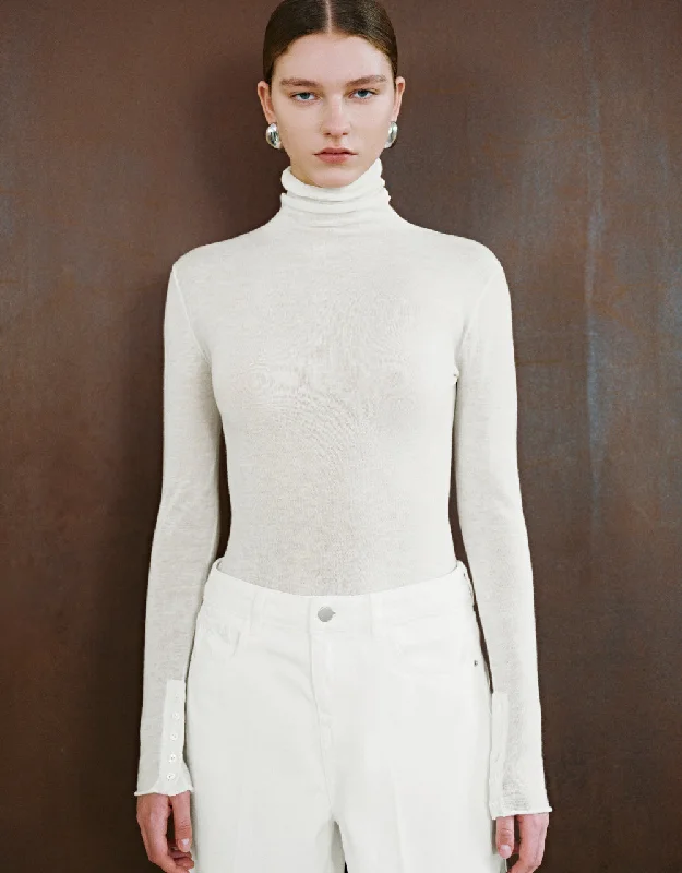 Turtle Neck Skinny Knitted T-Shirt Sequined Glittery Shiny