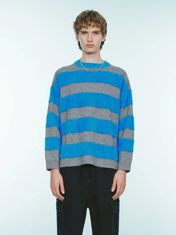 Striped Crew Neck Knitted T-Shirt Collared T-Shirt Boat Neck A-Line