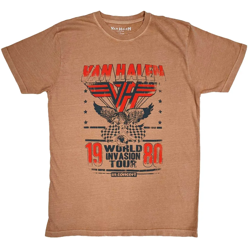 Van Halen | Official Band T-Shirt | World Invasion (Distressed) Hooded Caped Shawl Collar Van Halen | Official Band T-Shirt | World Invasion (Distressed) Hooded Caped Shawl Collar