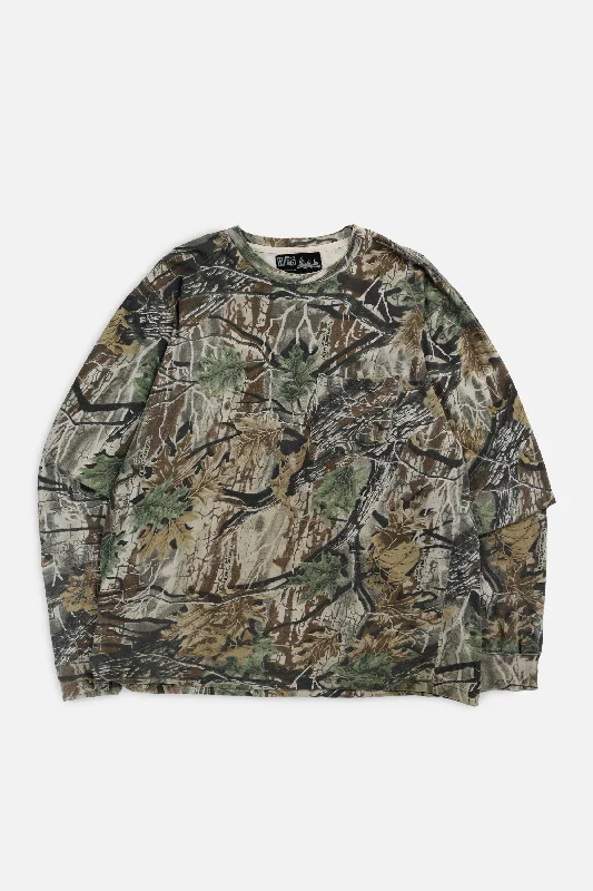 Vintage Camo Long Sleeve Tee - L Hooded Caped Shawl Collar