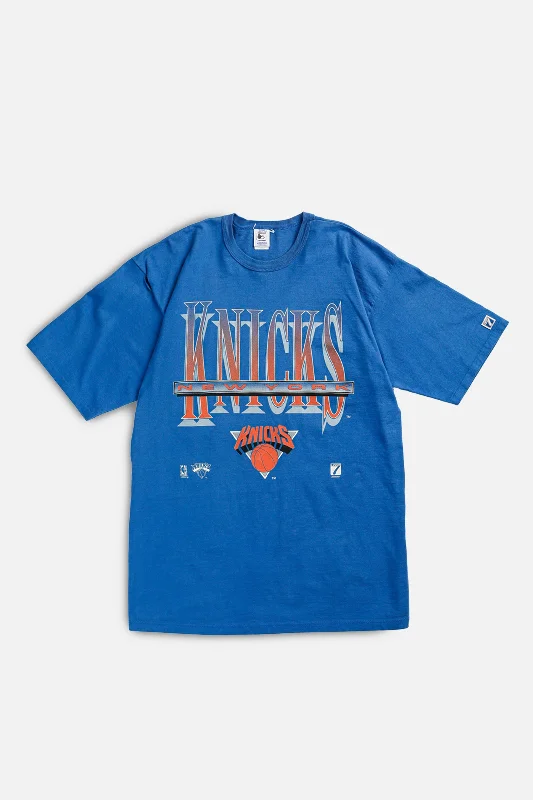 Vintage NY Knicks NBA Tee - M Ribbed Striped Patterned