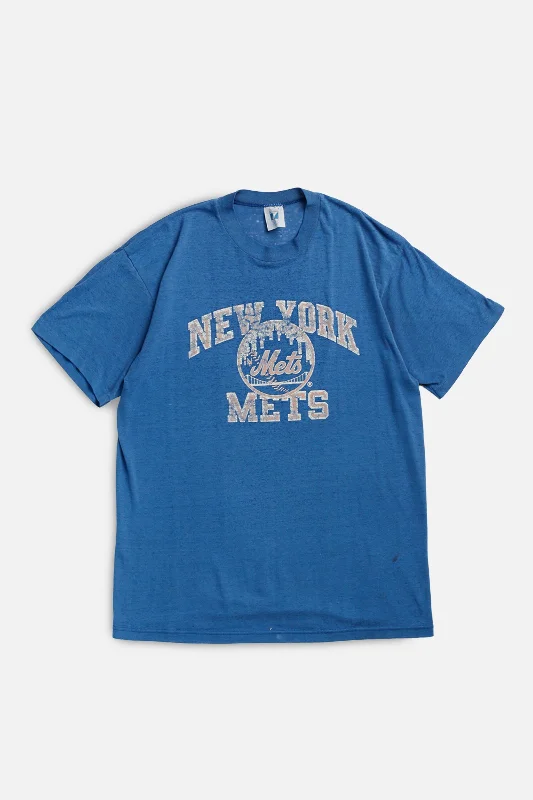 Vintage NY Mets MLB Tee - M Houndstooth Herringbone Solid