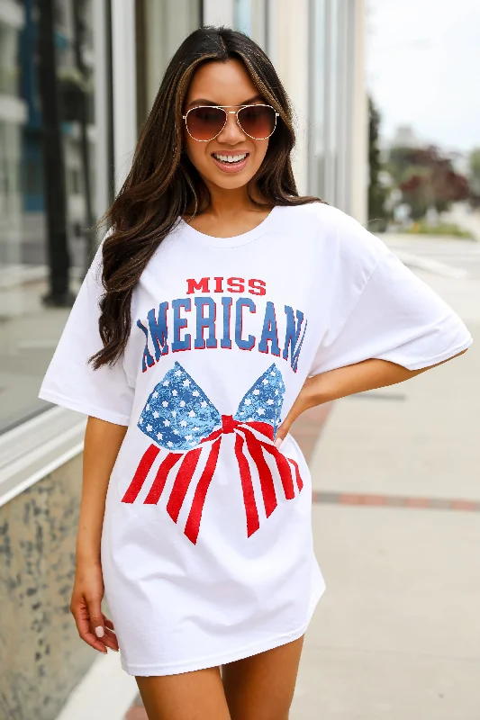 FINAL SALE - White Miss Americana Graphic Tee Oversized T-Shirt Spandex breathable