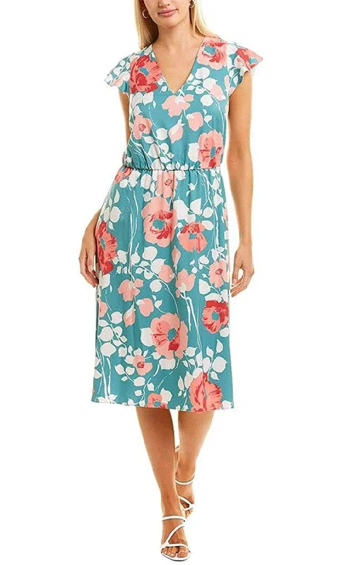 Adrianna Papell AP1D104148 - Floral Cap Sleeved Midi Dress Elegant Satin Slip Midi Dress