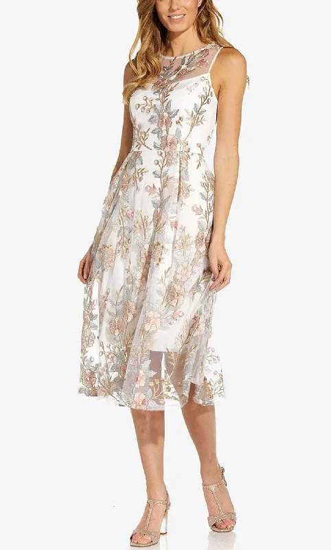 Adrianna Papell AP1D104513 - Floral Embroidered Midi Dress Trendy A-Line Midi Dress