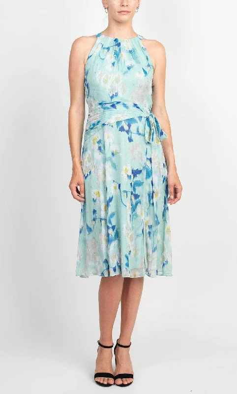 Adrianna Papell AP1D104534 - Halter Neck Floral Midi Dress Fashionable A-Line Midi Dress