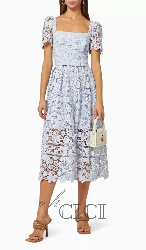 LACE MIDI DRESS IN GUIPURE Stylish Button-Up Midi Dress