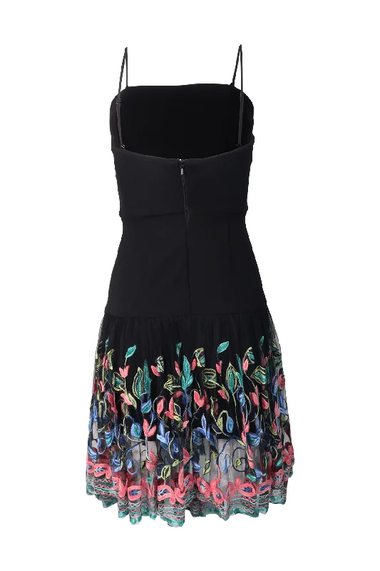 Black Midi Dress WIth Floral Embroidery Trendy Boho Midi Dress