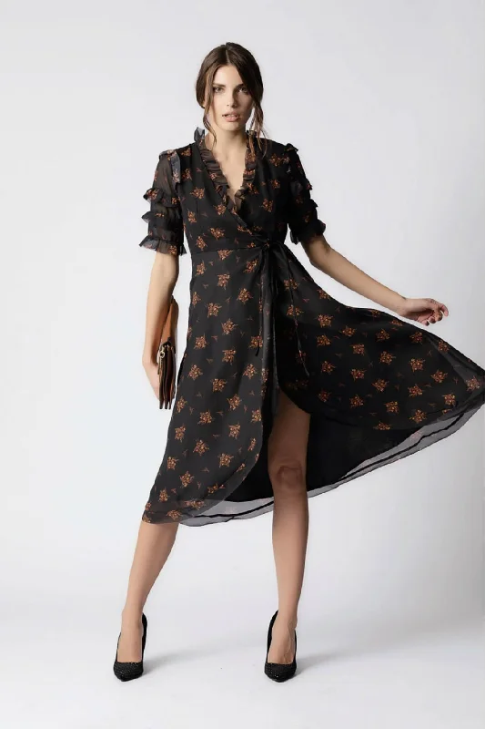 Tina Wrap Midi Dress Fashionable Sheer Sleeve Midi Dress